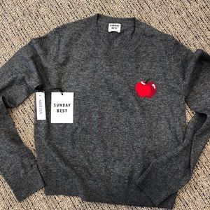 Charcoal crew neck sweater with apple from Aritzia